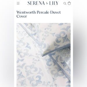NWT Serena and Lily Wentworth Percale Duvet Cover in Coastal Blue - King
